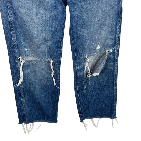 AMO Loverboy Jeans Crop Straight High Rise Ripped Knees Distressed Denim 30 - Picture 3 of 7